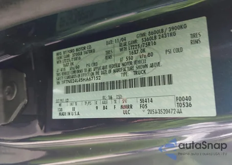 2005 Ford E-250 Commercial/Recreational from USA, damaged, VIN 1FTNE24L45HA67152